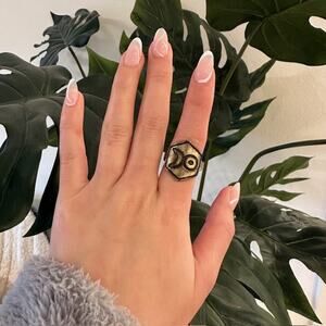 Burnished bronze sun moon hexagon ring size 5